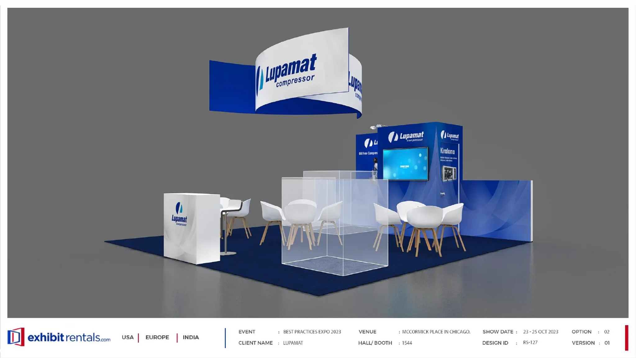 40x40 Peninsula booth design by Exhibit-Rentals